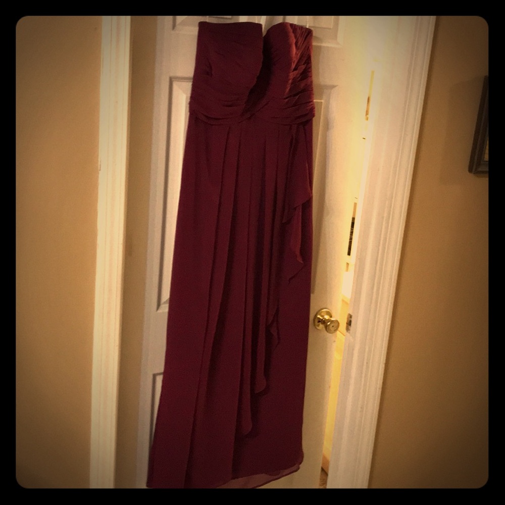 Davids Bridal sangria bridesmaid dress